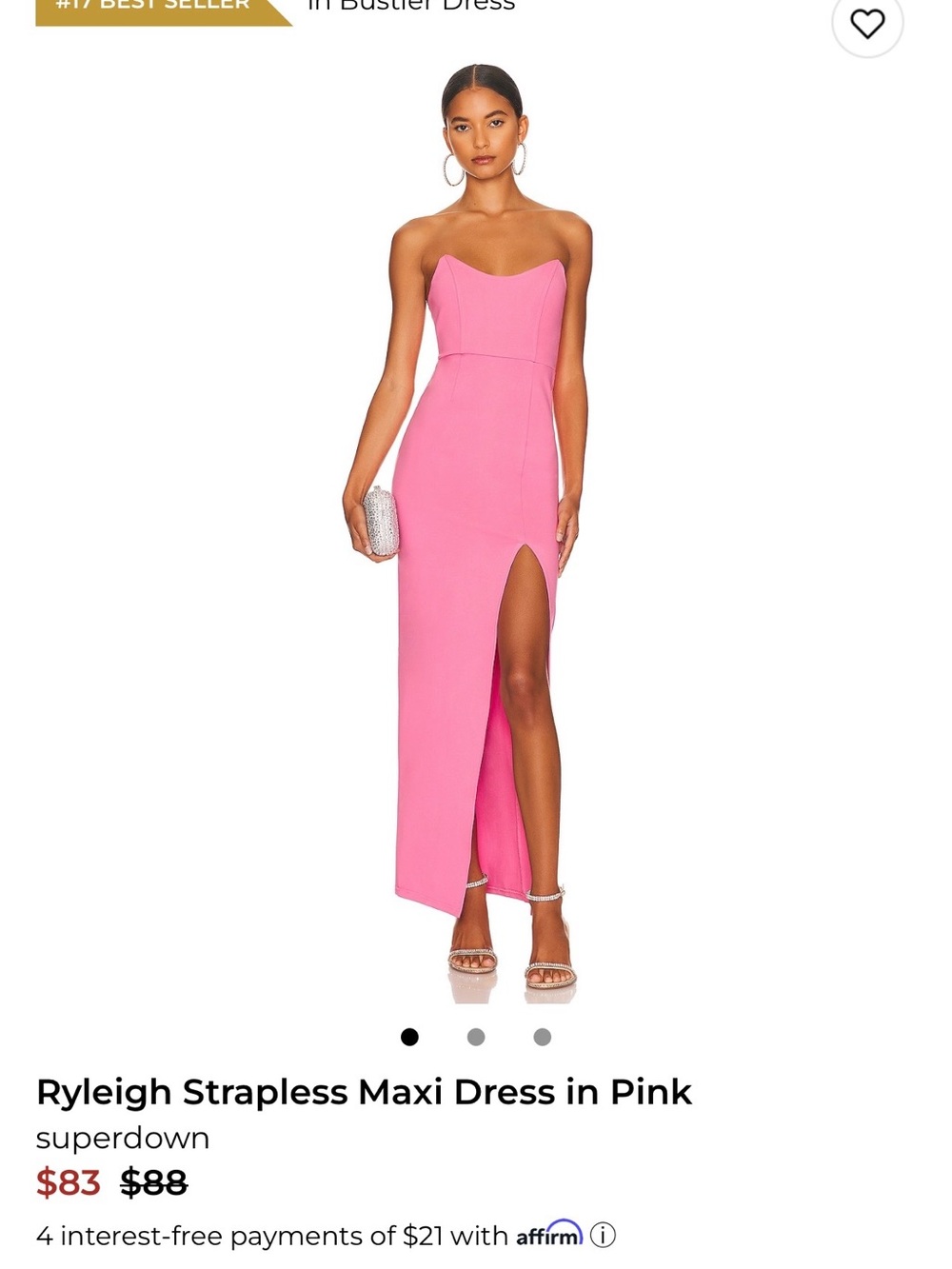 superdown Strapless Pink Maxi Dress with Side Slit